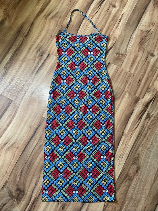 Fashion Brand Company Dresses & Skirts - Fashion Brand Company Red & Blue Floral Diamond Print Halter Maxi Dress Sz S